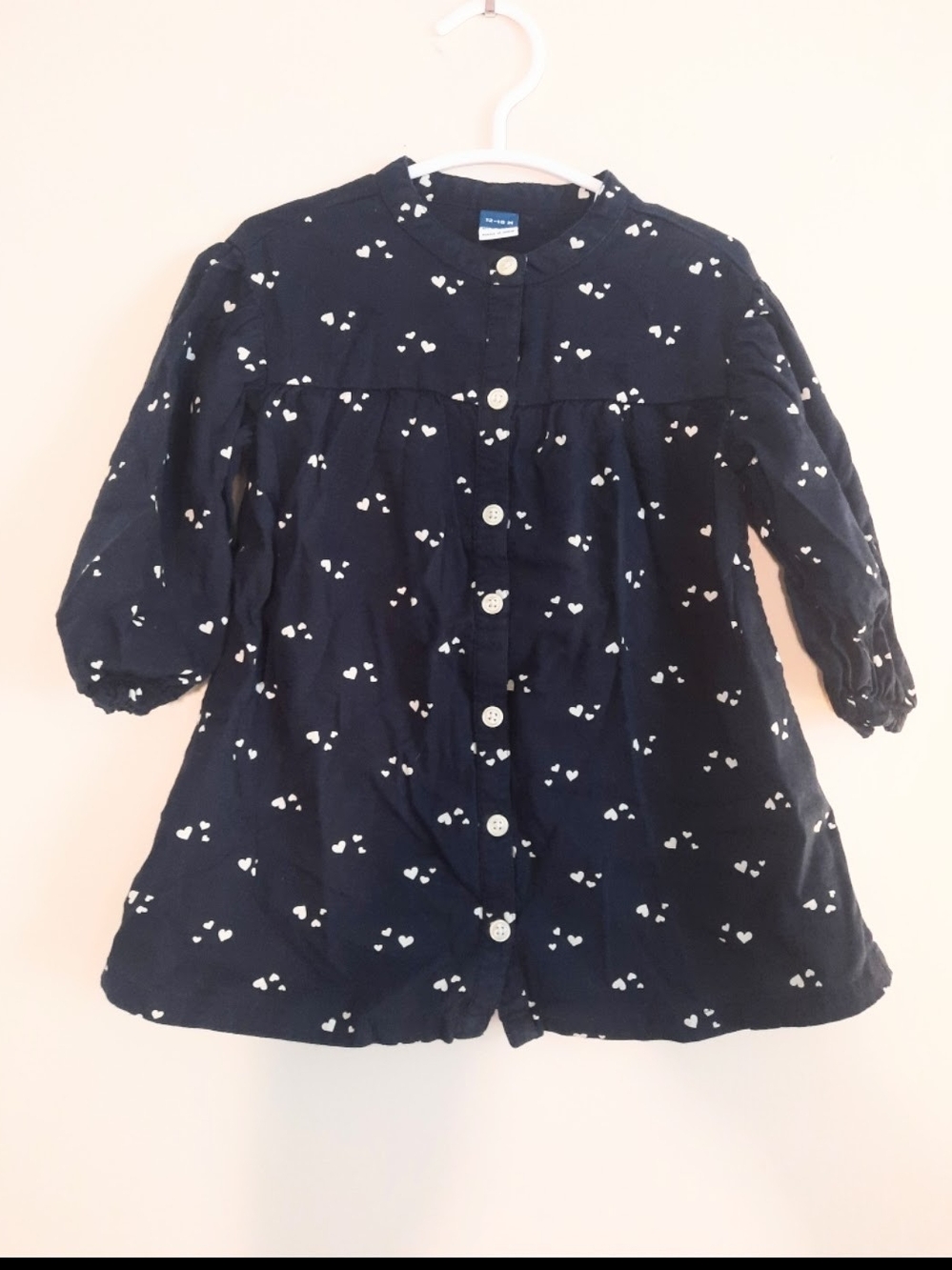 Old Navy Button Front Dress Navy Heart Print Long Sleeve Kids 18m